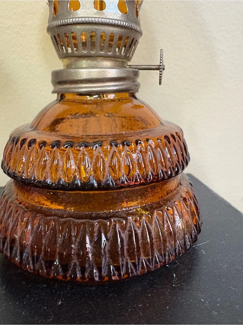 Vintage Amber Glass Oil Lamp 7”